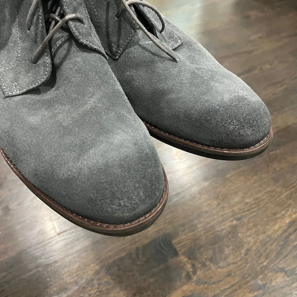 Clarks Flow Top Chukka Boots Mens 11 Blue Grey Suede Cushion Plus Desert Leather